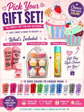 Cupcake 9 piece Gift Set – Pick your Socks!